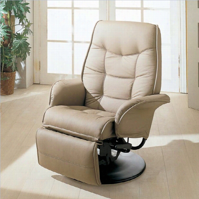 Coaster Furniture Faux Leather Swivel Recliner Chair In Bone Finish