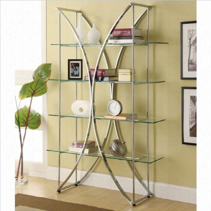 Coaster X Motif Bokshelf With Floating Style Glass Shelves In Chrome