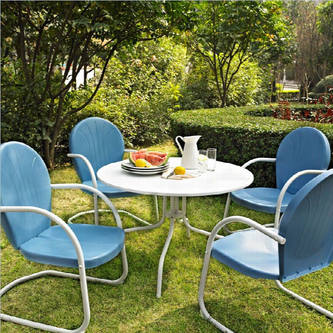 Crosley Furnirure Griffit H5 Piede Metal Patio Dining Set In Blue