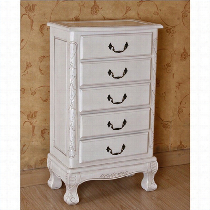 International Caravan Five Drawer Carved Jewelry Chest In White