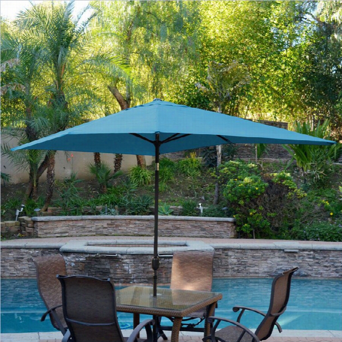 Jeco 6.5' X 10' Aluminum  Patio Market Umbrella Tilt With Crank In Turquoise Fabric Black  Pole