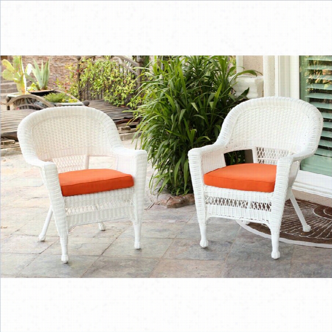 Jeco Wicke Chair In White With Orange Cushion (set Of 4)