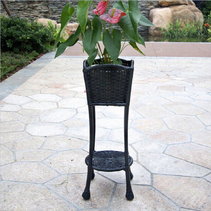 Jeco Wicker Patio Furniture Planter Stans In Black