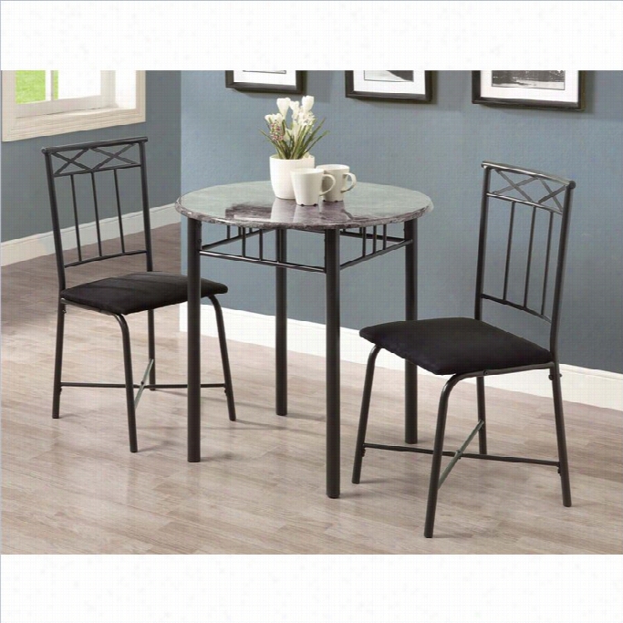 Monarch 3 Piece Metal Bistro Set In Grey Marble And Charcoal