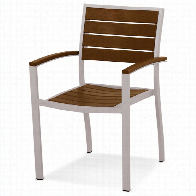Polyywood Euo Dining Arm Chair In Textured Silver And Teak