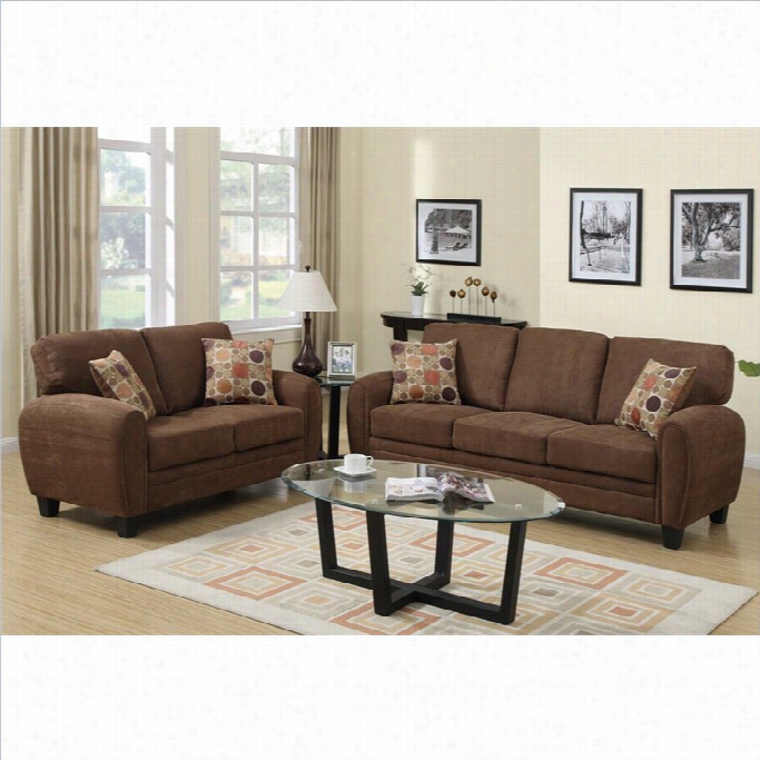 Poundex Bobjona Torrance Sofa And Loveseat Set In Dark Brown