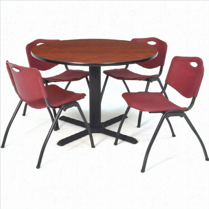 Regency  Square  Lunchroom Table And 4 Burgundy M Stack Chairs In Cherry