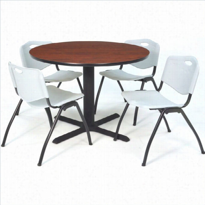 Regency Square Lunchroom Table And 4 Grey M Stack Chairs In Cherry