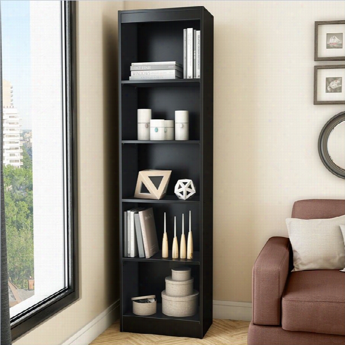 South Shore Axess 5-sh Elf Narrow Bookcase In Pure Black