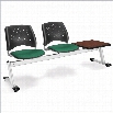 OFM Star 2 Seat Beam Seating with Table in Shamrock Green and Mahogany