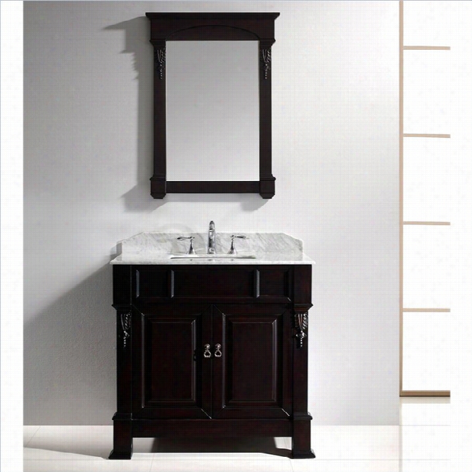 Virtu Huntshire 36 Marble Single Bathroom Vanity Set In Daek Walnut