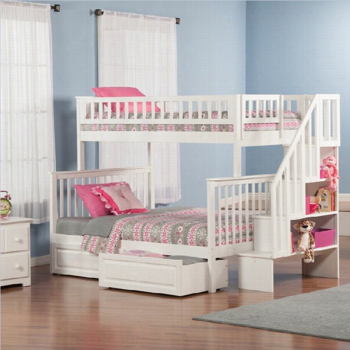 Woodland Stair Bunkbed With 2 Raissd Panel Bed Dr Aers In White-twin Over Twin