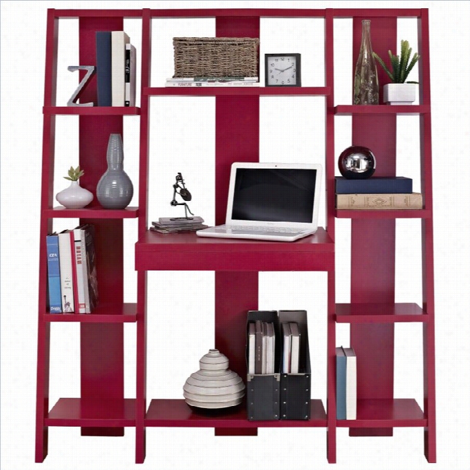 Altra Furnituree Ladder Bookcase With Desk In Red Finish