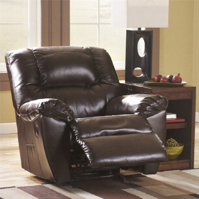 Ashley Furniture Rouge Leather Rocker Recliner In Mahogany