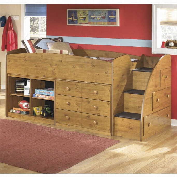 Ashley Stages 4 Cubby 6 Darwer Wood Twin Right Loft Bed In Browwn