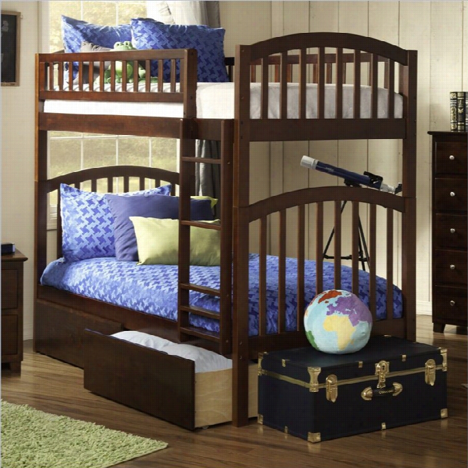 Atlantic Furniture Richland Bunk Twin Over Twin With Ubd In Antique Walnut