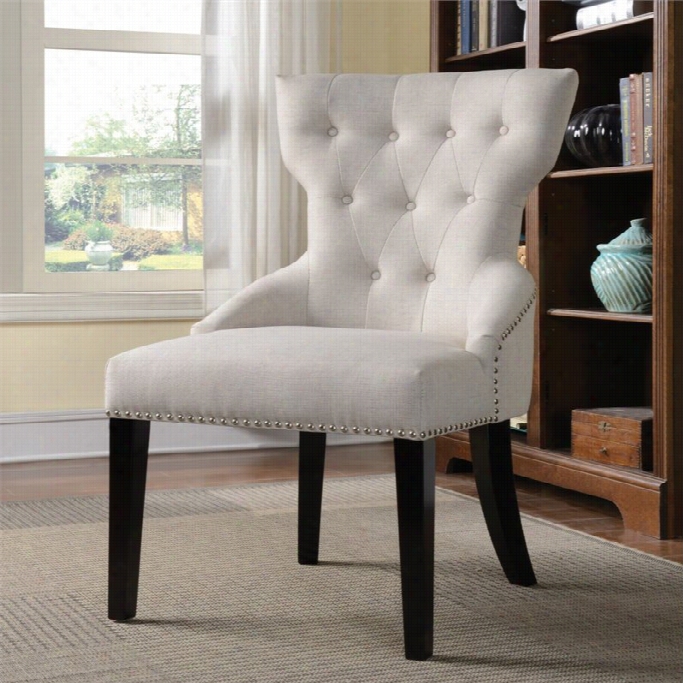 Coaster Button Tufted Back Accent Chair In Cream