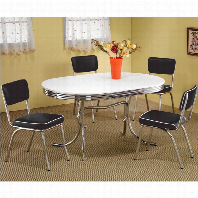 Coastr Cleveland 5 Piece Chrome Plated Dining Set In White/bl Ack
