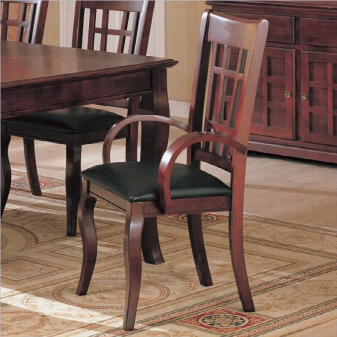 Coaster Newhouse Arm  Dining Chair With Faux Leather Seat In Cherry Finish