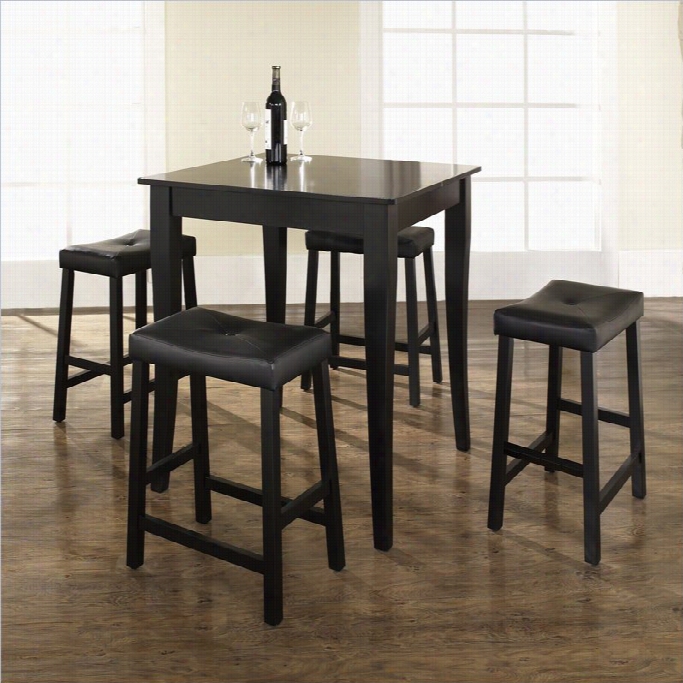 Crosley Furniture 5 Piece Pub Set With Upholstered Saddle Stools  Ni  Black