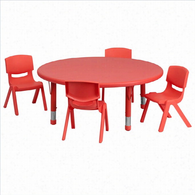 Flash Furniture 5 Pice Round Adjustable Table Set In Red-33