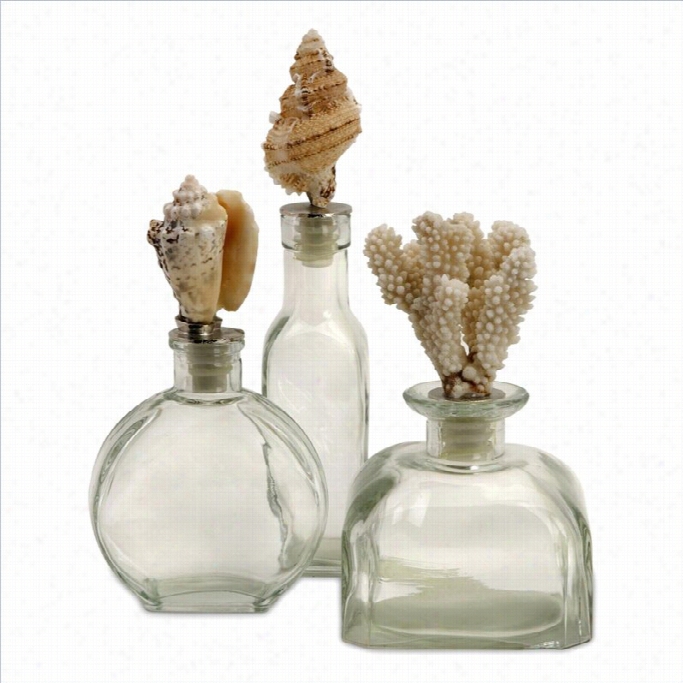 Imax Corporation Shell Stopper Glass Bottles (set Of 3)