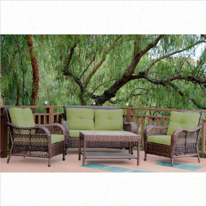 Jeco 4pc Cromwwell Wicker Conversation Set In Espresso With Gren Cushio Ns