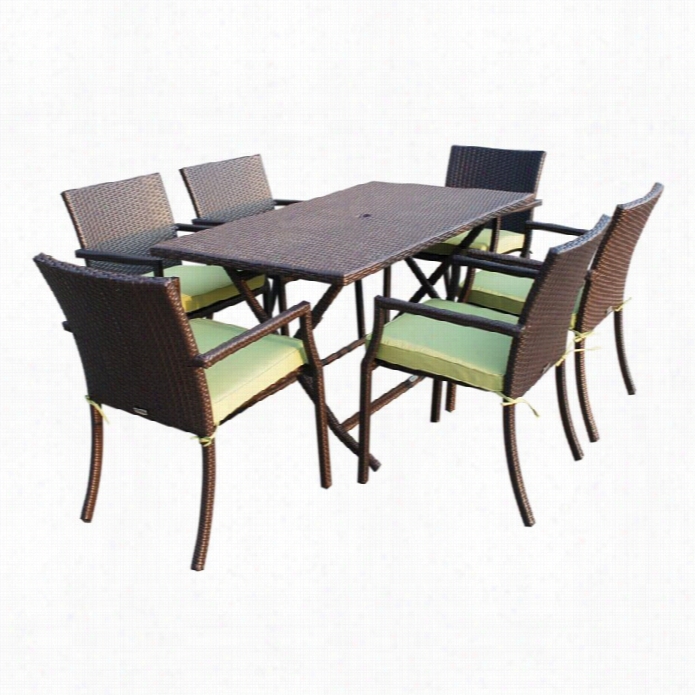 Jeco 7 Piece Wicker Buffet Table Set In Green