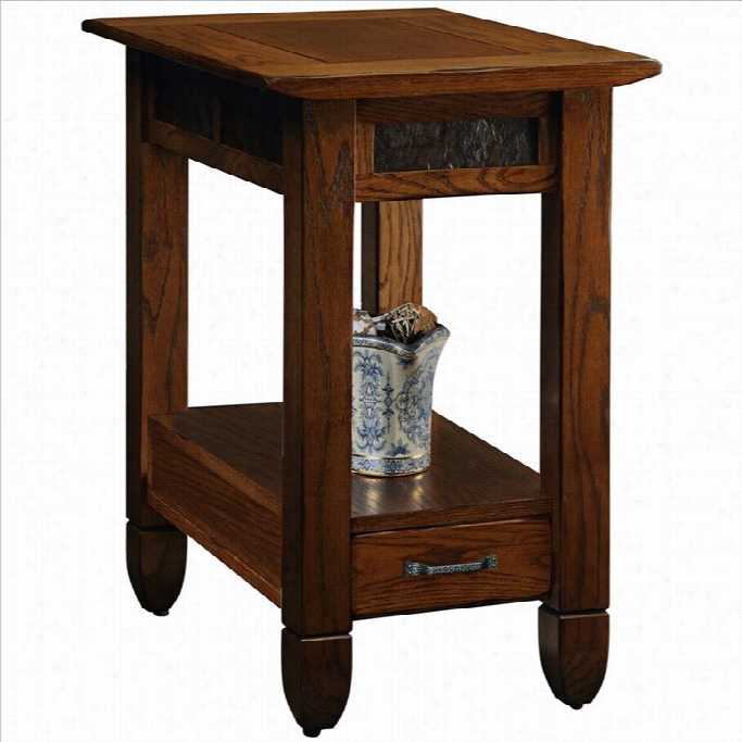 Leick Furniture Slatestone Chairside End  Table In A Rustic Oak Finish