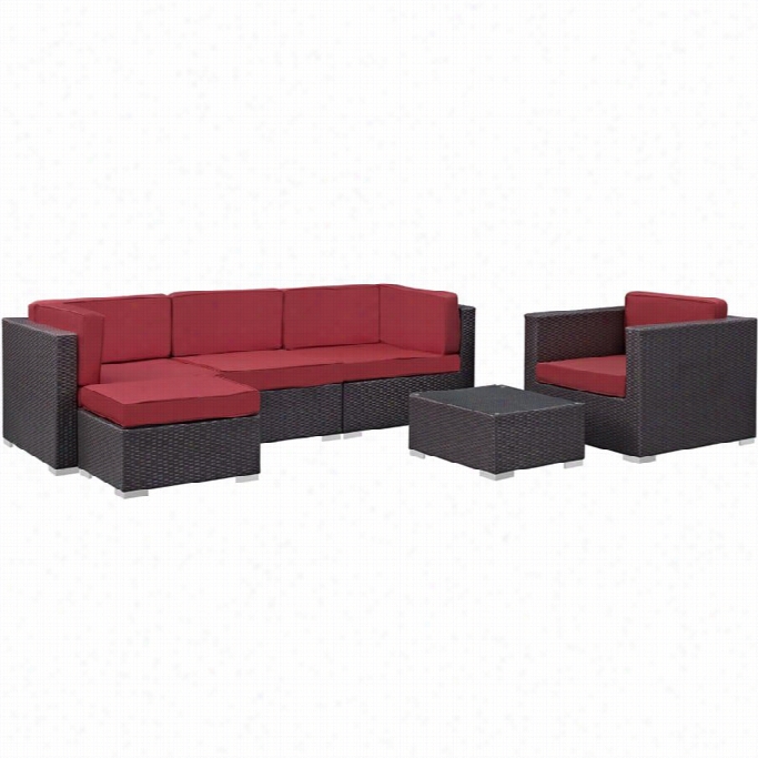 Modway Convene 6 Picee Outdoor Sofa Set In Espresso And  Red