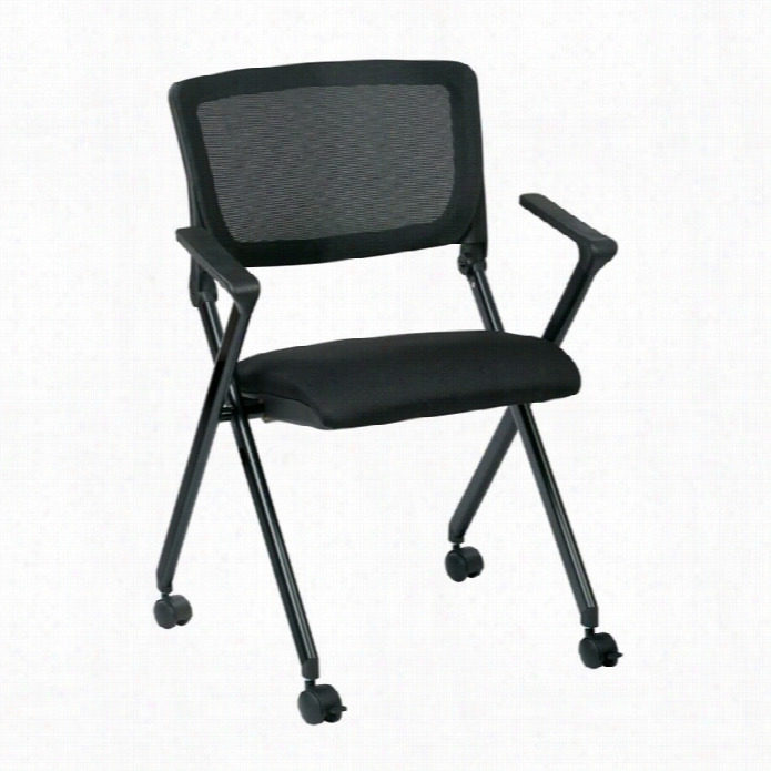 Office Star Heave Smart Meesh Back  Folding Chair In Black (set Of 2)