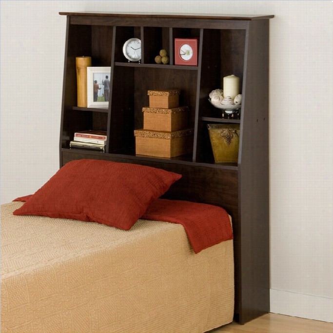 Prepac Slant-back Tall Tw In Bookcase Headboard In Espresso