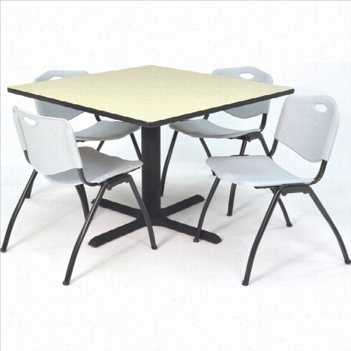 Regenncy Square Lunchroom Table Andd 4 Grey M Stack Chairs In Maple