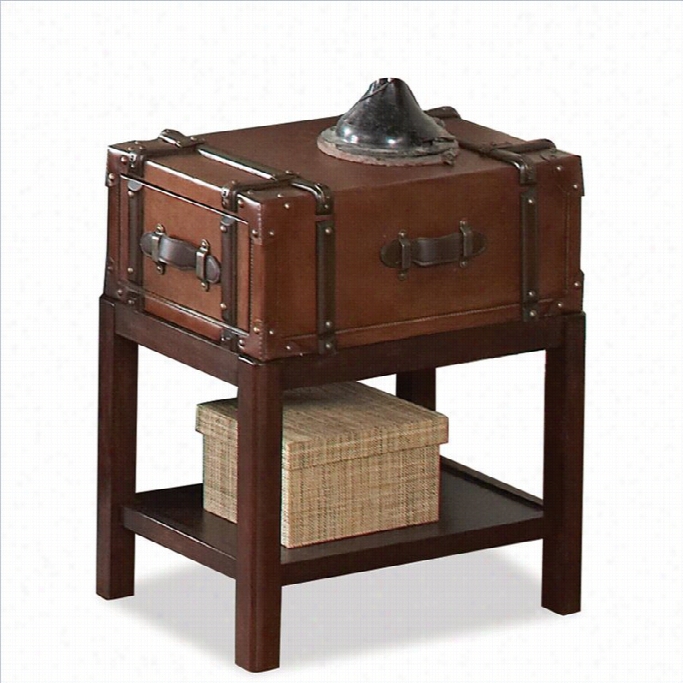 Riverside Furniture Latitudes Suitcase Chairside Table In Aged Cognac Wood