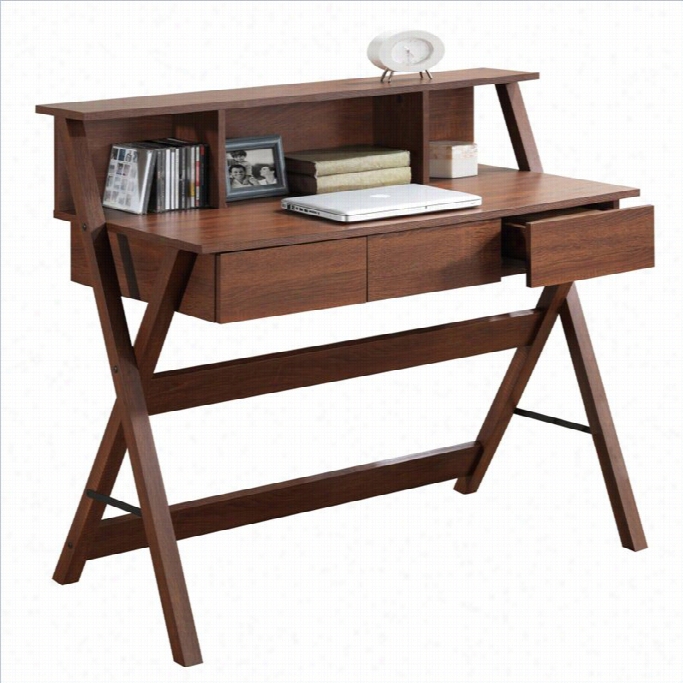 Sonax Corliving Folio 3-drawer Desk In Warm Oa Kwith Low Profile Hutch