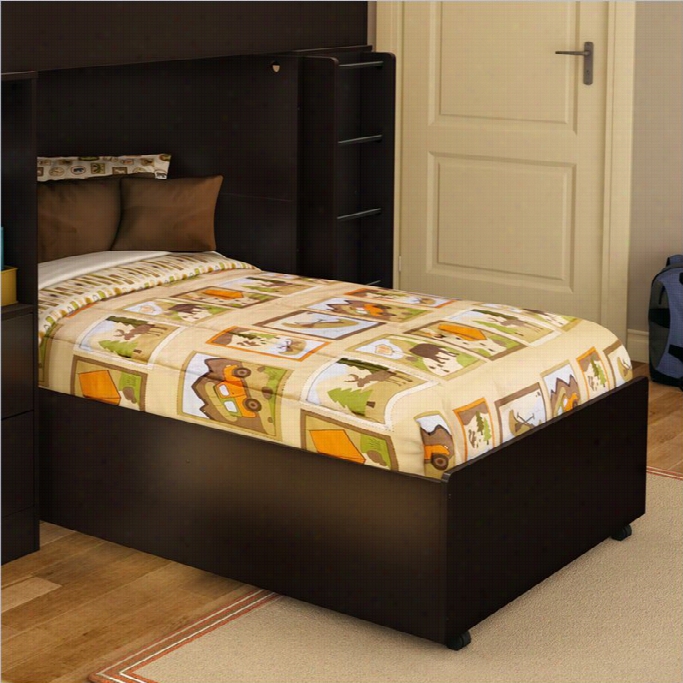 Southshore Logik Twin Platform Bed On Casters In Chocolate