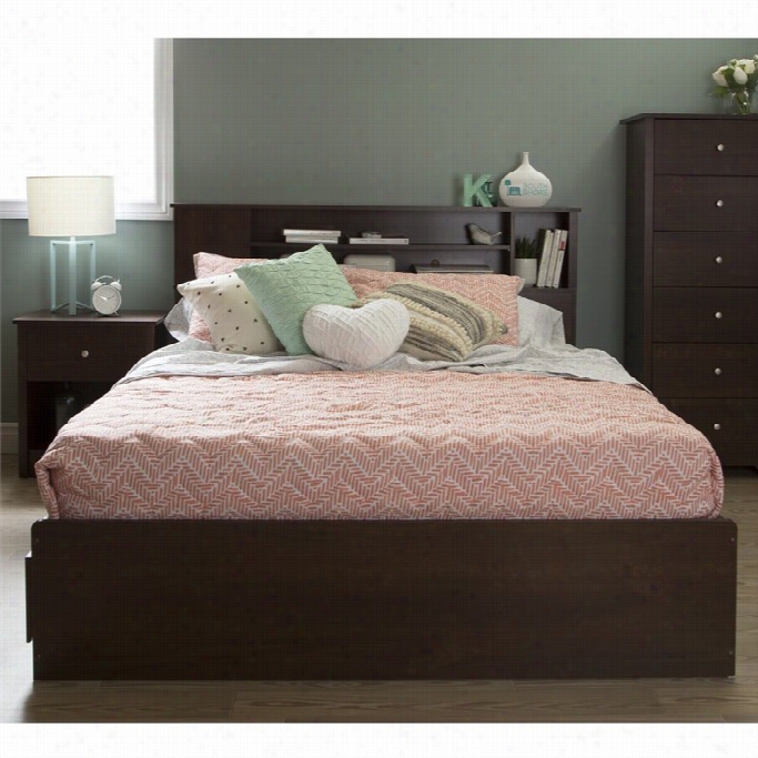 South Shre Vito Wood Queen Boo Kcase Drawerbed  In Sumptuous Cherry