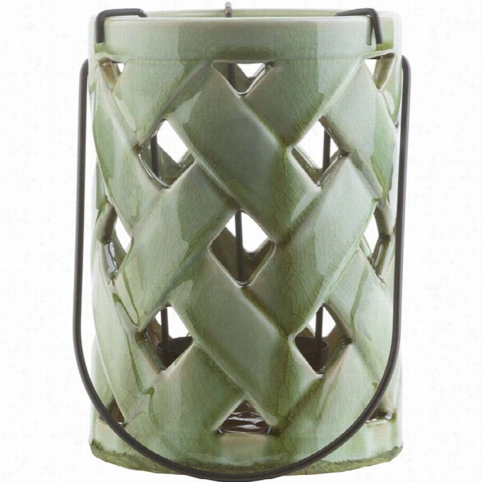 Surya Galilee 7.1 X 5.1 Ceramic Lantern In Glossy Moss