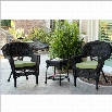 Jeco 3pc Wicker Chair and End Table in Black Set with Green Cushion