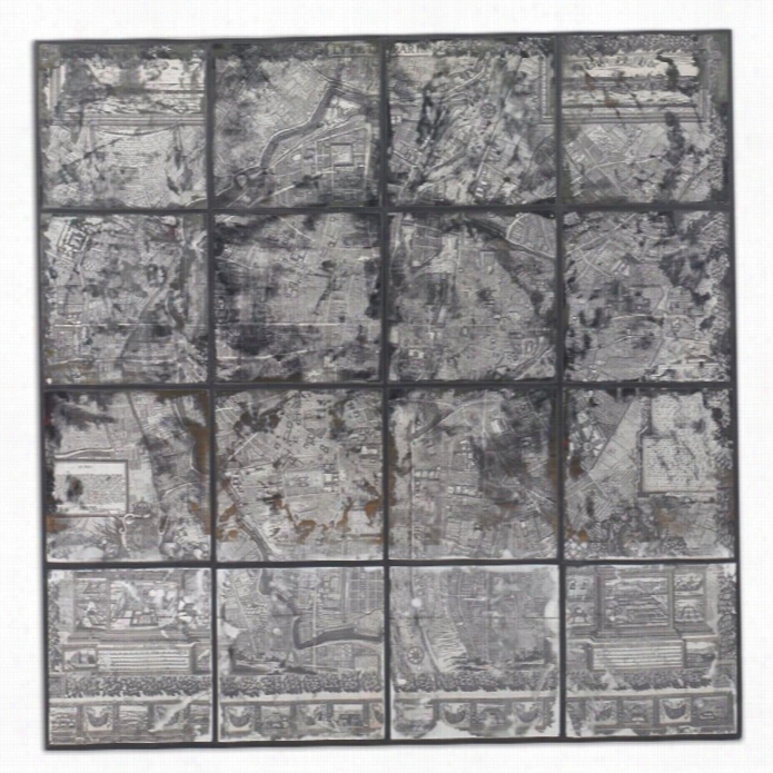 Uttermost Antque Street Map Woody Frajed Wall Artt In Black Satin