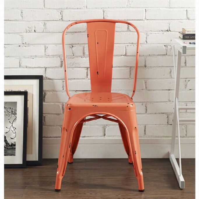 Walker Edison Metal Cafe Chair In Clementine Orange