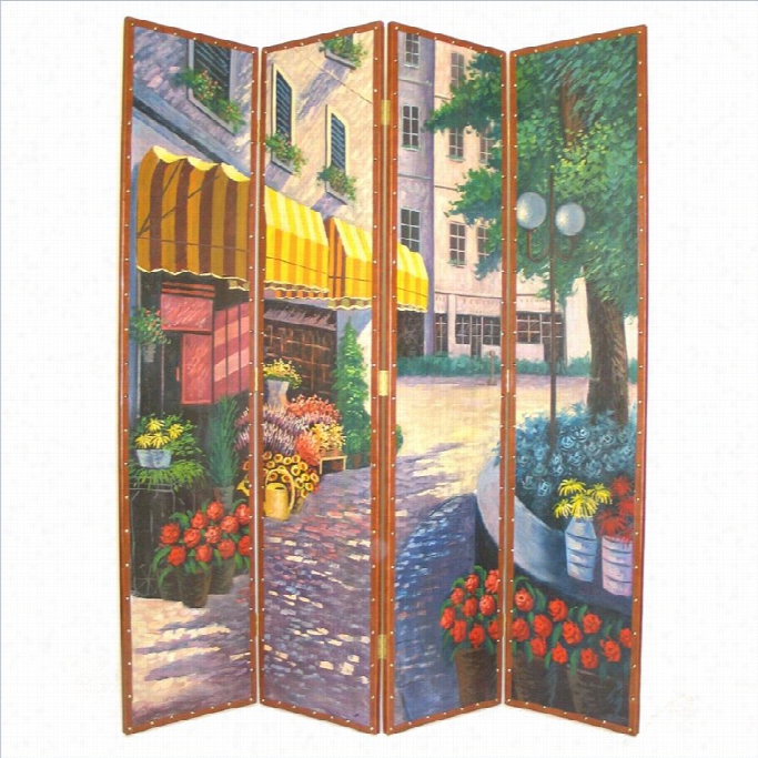 Wayborn Hand Painted Floral Street Scene Room Divider