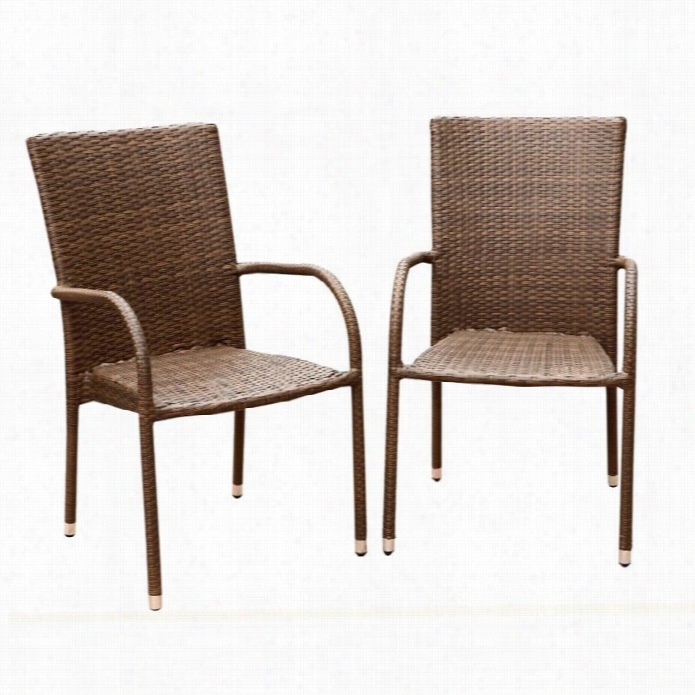 Abbyson Living Palermo Outdooor Wicker Dining Chair In Brown  (set Of 2)