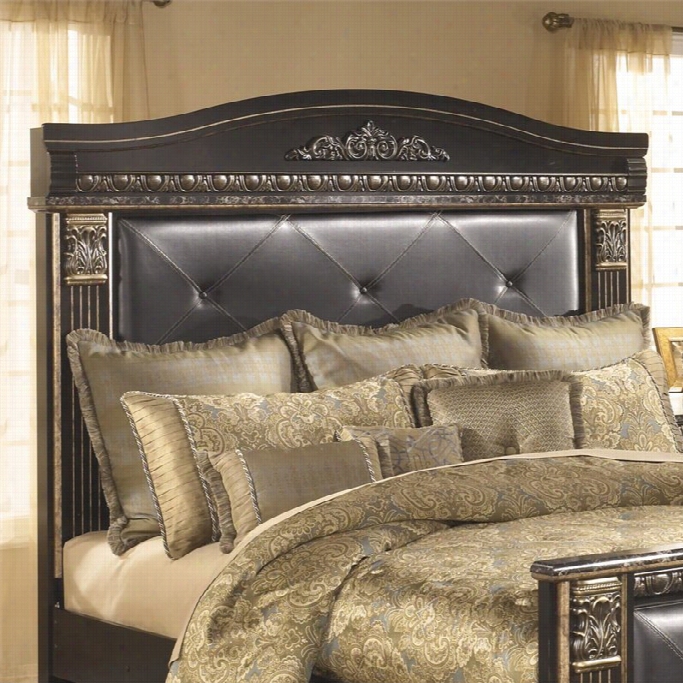 Ashley Coal Creek Upholstered King Pahel Headboard In Dark Brown