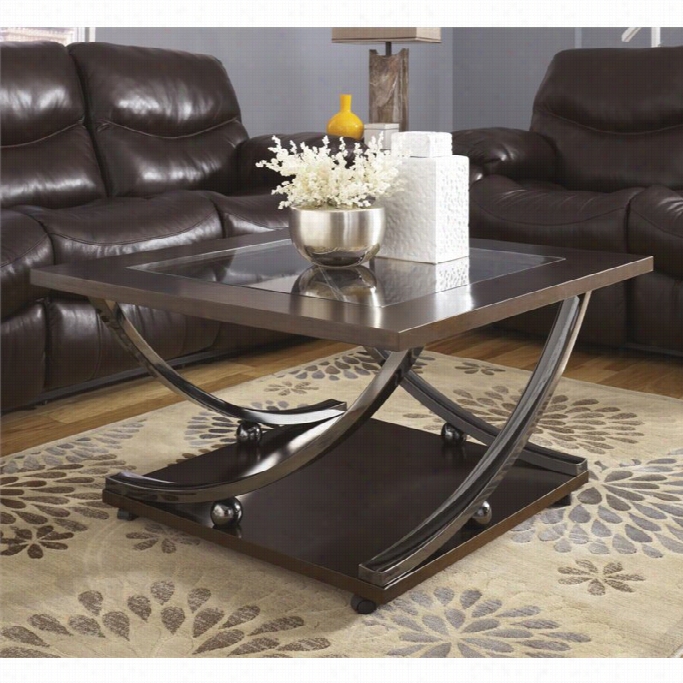 Ashley Rollins Square Coffee Table In The Opinion Of Glass Insert In Dark  Brown