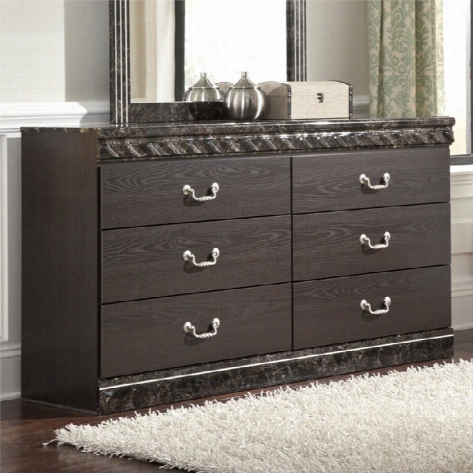 Ashley Vachel 6 Drawer Wood Double Dresser In Dark Brown