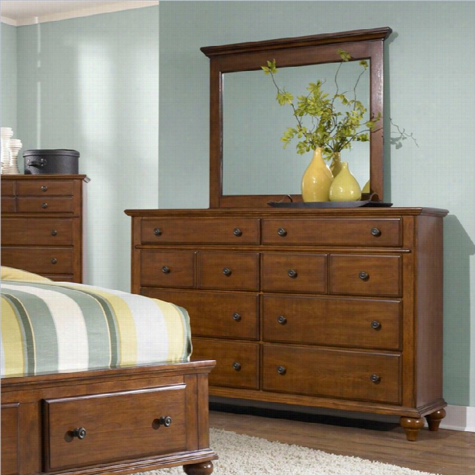 Broyhill Hayden Place Dresser And Mirror In Light Cherry