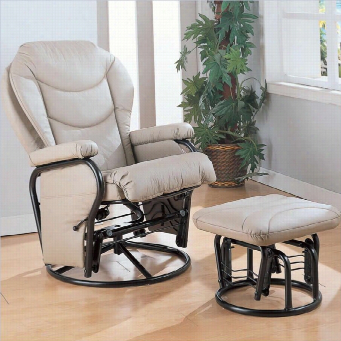 Coaster Faux Leather Rceliner Glider Chair  With Ottoman In Solid Bone