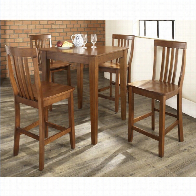 Crosley Furniture 5 Piece Pub Dini Ng Set With Tapered Leg And School House Stools In Classic Cherry Finish