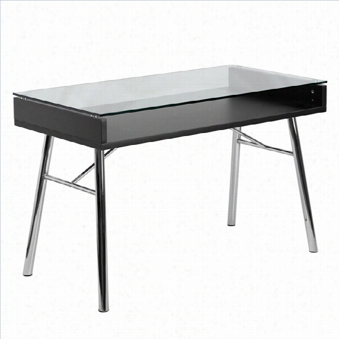 Flash Furniture Brettford Desk With Tempered Glass Top In Black